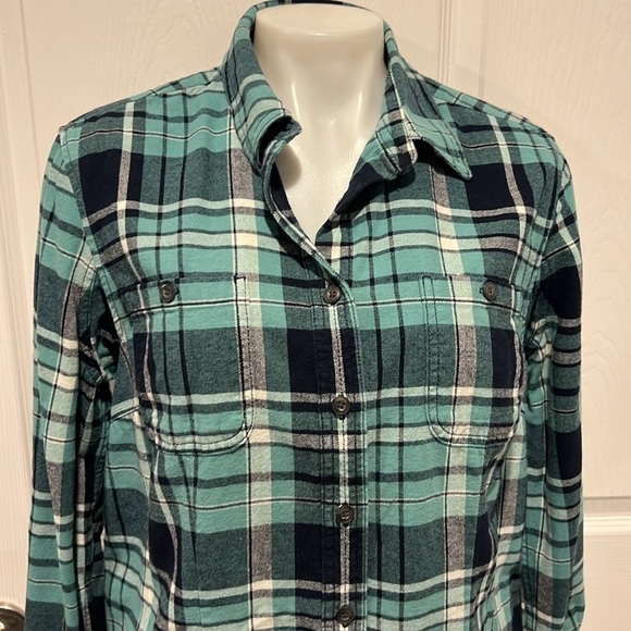 Duluth Trading co women’s blue green plaid cotton flannel shirt size large - Picture 3 of 6